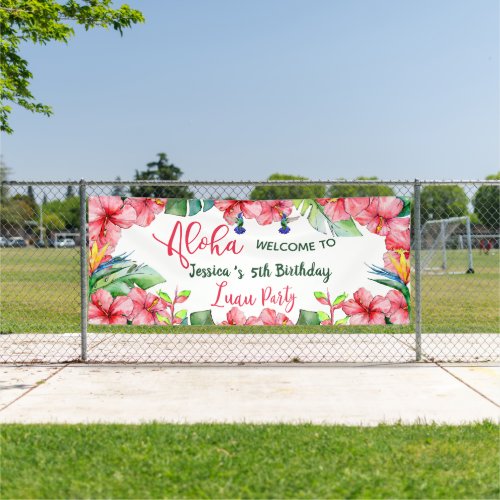 Tropical Hibiscus Hawaiian Aloha Birthday Party   Banner