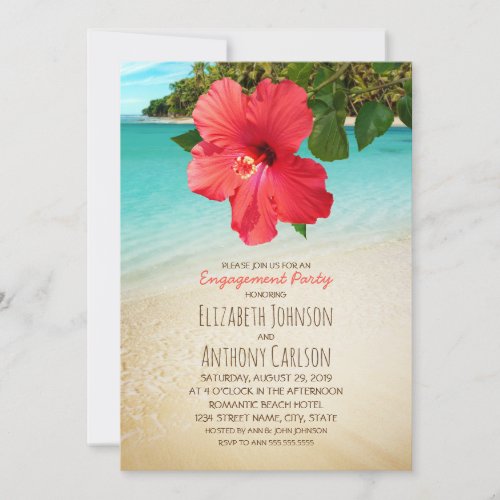 Tropical Hibiscus Hawaiian Beach Engagement Party Invitation