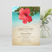 Tropical Hibiscus Hawaiian Beach Graduation Party Invitation (Standing Front)