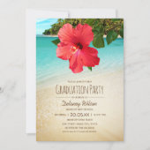 Tropical Hibiscus Hawaiian Beach Graduation Party Invitation (Front)