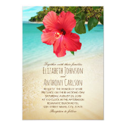 Tropical Hibiscus Hawaiian Beach Themed Wedding Card