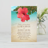 Tropical Hibiscus Hawaiian Beach Themed Wedding Invitation (Standing Front)