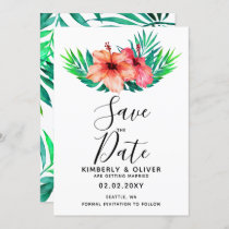 Tropical Hibiscus Hawaiian Beach Wedding Invitation