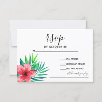 Tropical Hibiscus Hawaiian Beach Wedding RSVP Card