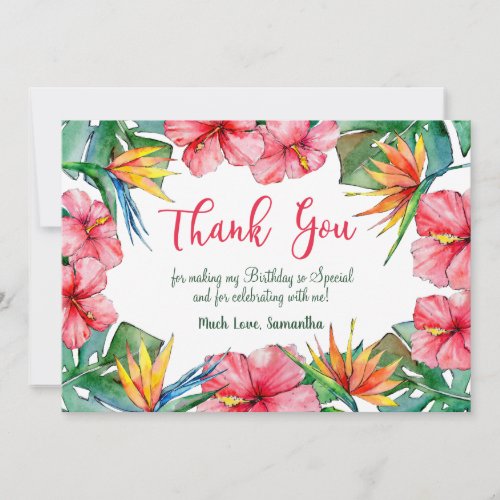 Tropical Hibiscus Hawaiian Birthday Thank You Card