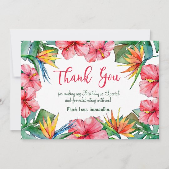 Tropical Hibiscus Hawaiian Birthday Thank You Card 1846