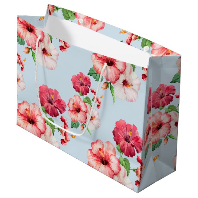Tropical Hibiscus Hawaiian Floral Customizable Large Gift Bag (Front Angled)