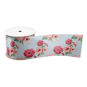 Tropical Hibiscus Hawaiian Floral Customizable Satin Ribbon