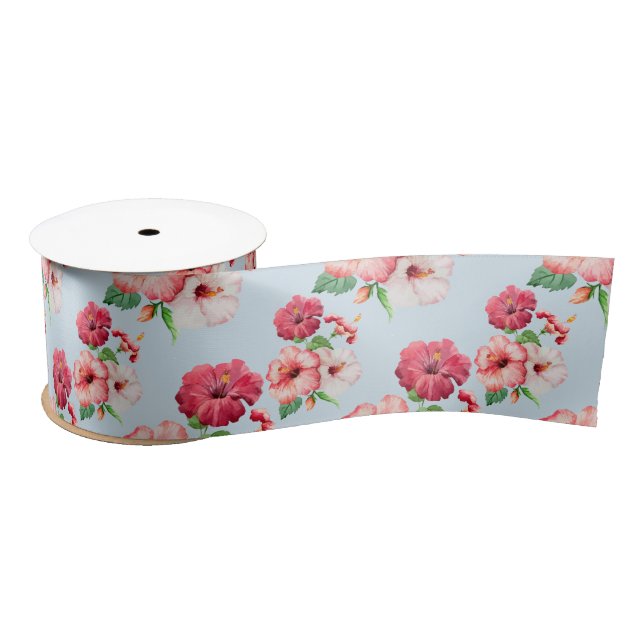 Tropical Hibiscus Hawaiian Floral Customizable Satin Ribbon (Spool)