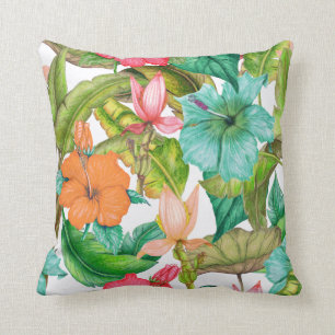 Tropical Hibiscus Hawaiian Floral Throw Pillow