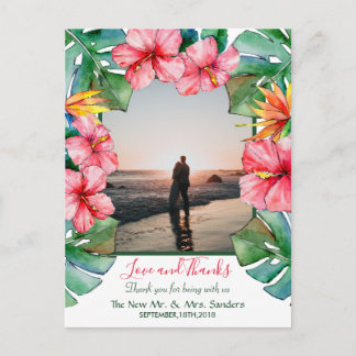 Tropical Hibiscus Hawaiian Photo Wedding Thank You Postcard