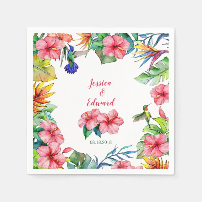 Tropical Hibiscus Hawaiian Wedding Napkins (Front)