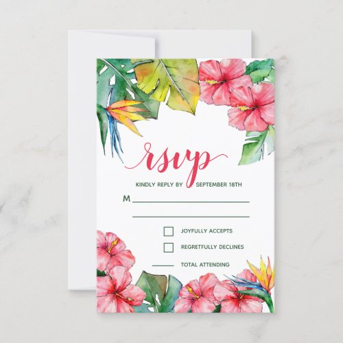 Tropical Hibiscus Hawaiian Wedding  RSVP Card