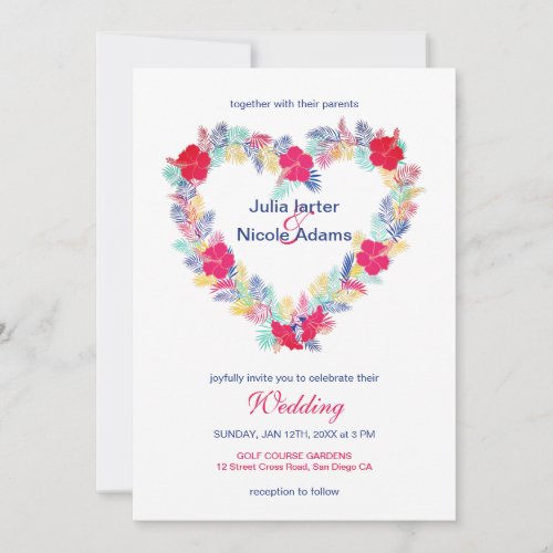 Tropical Hibiscus Heart Forest Flowers Wedding  Invitation