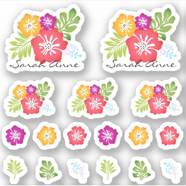 Tropical Hibiscus Illustrated Flowers Sticker (Front)