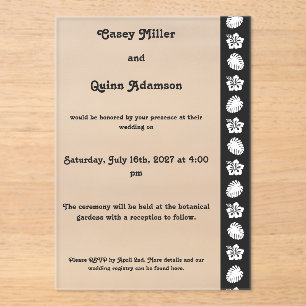 Tropical Hibiscus in Black Acrylic Wedding Invitations
