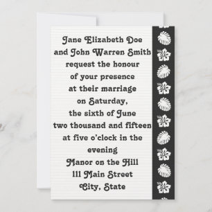 Tropical Hibiscus in Black Wedding Invitation