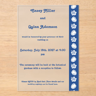 Tropical Hibiscus in Blue Acrylic Wedding Invitations