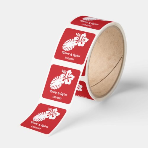Tropical Hibiscus in Cherry Wedding Square Sticker