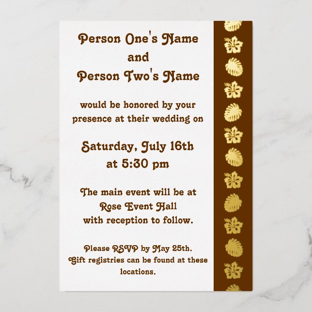 Tropical Hibiscus in Chocolate Foil Invitation (Front)