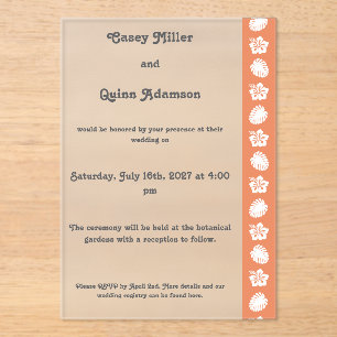 Tropical Hibiscus in Coral Acrylic Wedding Invitations