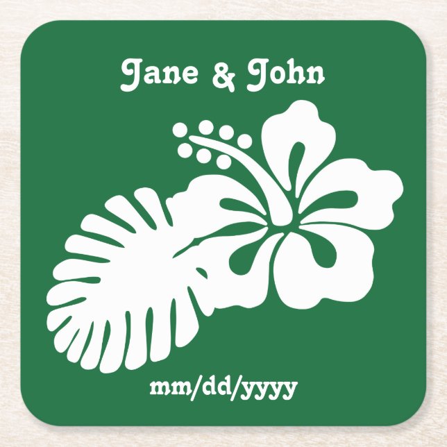 Tropical Hibiscus in Green Paper Coaster (Front)