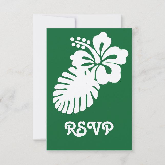 Tropical Hibiscus in Green RSVP Card (Front)