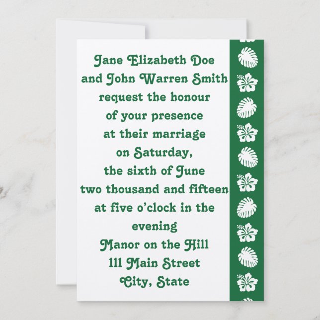 Tropical Hibiscus in Green Wedding Invitation (Front)
