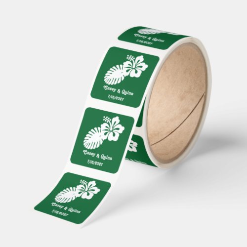 Tropical Hibiscus in Green Wedding Square Sticker