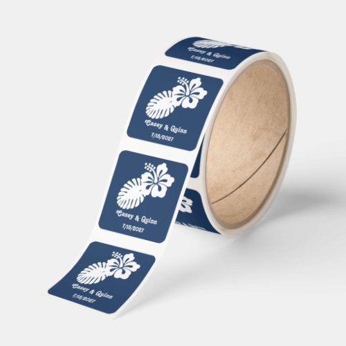 Tropical Hibiscus in Navy Wedding Square Sticker