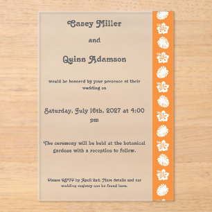 Tropical Hibiscus in Orange Acrylic Wedding Invitations