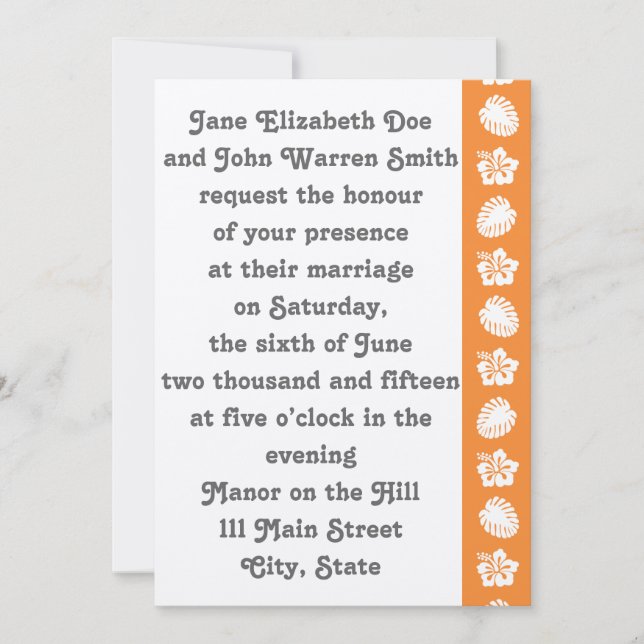 Tropical Hibiscus in Orange Wedding Invitation (Front)