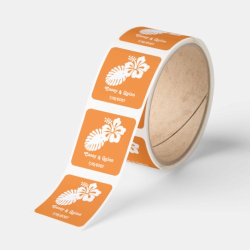 Tropical Hibiscus in Orange Wedding Square Sticker