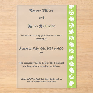Tropical Hibiscus in Peridot Acrylic Wedding Invitations
