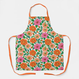 Tropical Hibiscus in Pink, Peach and Orange Apron