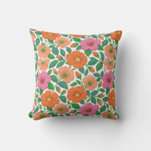 Tropical Hibiscus in Pink, Peach and Orange Outdoor Pillow