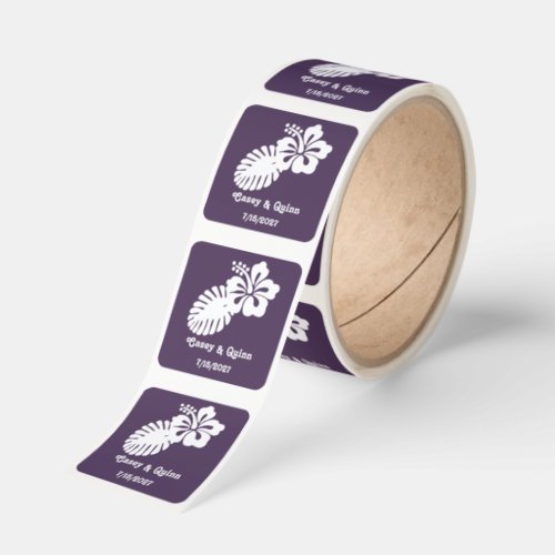 Tropical Hibiscus in Purple Wedding Square Sticker