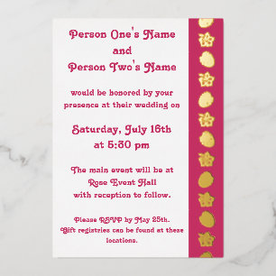 Tropical Hibiscus in Raspberry Foil Invitation
