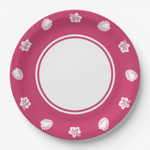 Tropical Hibiscus in Raspberry Paper Plate
