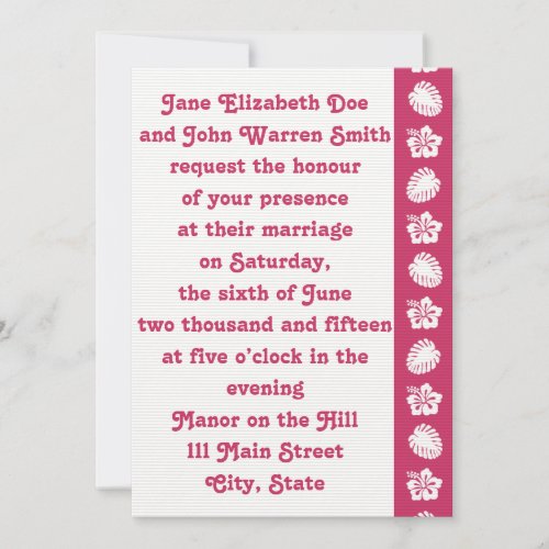 Tropical Hibiscus in Raspberry Wedding Invitation