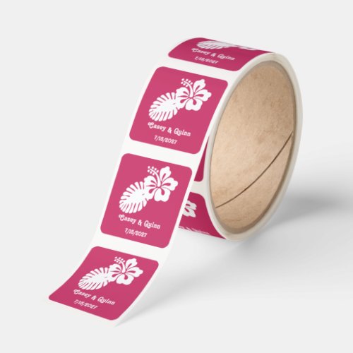 Tropical Hibiscus in Raspberry Wedding Square Sticker