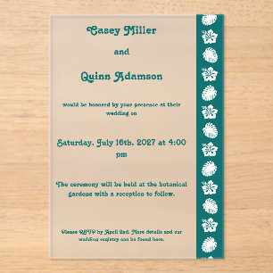 Tropical Hibiscus in Teal Acrylic Wedding Invitations