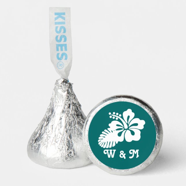 Tropical Hibiscus in Teal Hershey's Candy Favors (Front)