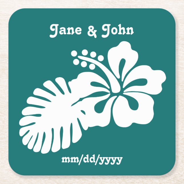 Tropical Hibiscus in Teal Paper Coaster (Front)