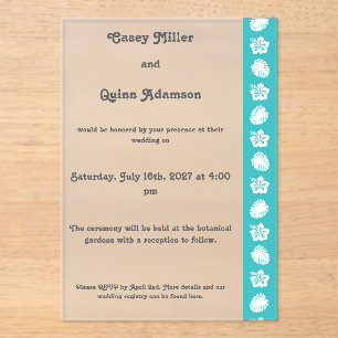 Tropical Hibiscus in Turquoise Acrylic Wedding Invitations