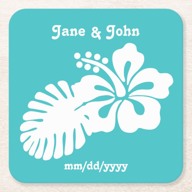 Tropical Hibiscus in Turquoise Paper Coaster (Front)