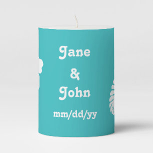 Tropical Hibiscus in Turquoise Pillar Candle