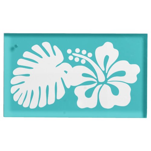 Tropical Hibiscus in Turquoise Table Card Stand