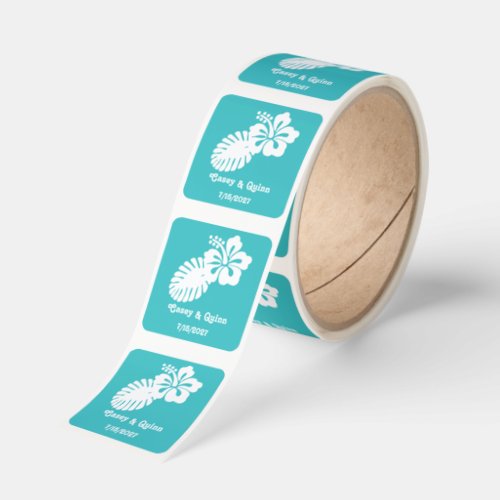 Tropical Hibiscus in Turquoise Wedding Square Sticker