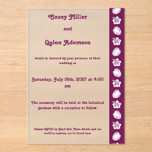 Tropical Hibiscus in Wine Acrylic Wedding Invitations